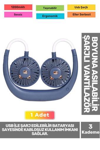 Premium Sessiz Sarı Eller Serbest Boyuna Asılabilir Şarjlı 3 Kademeli Vantilatör Klima Soğutucu Fan