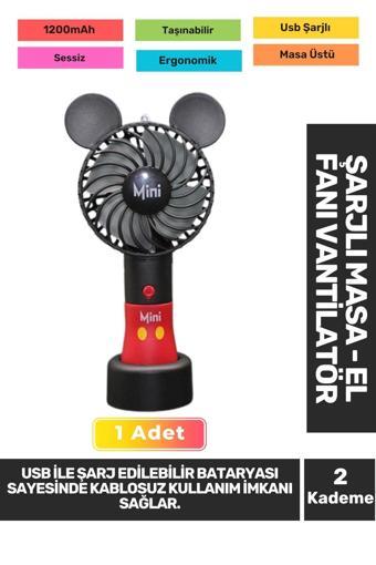 Sessiz 2 Kademeli Hafif Kablosuz 1200mAh Pervaneli Taşınabilir Usb Şarjlı Masa El Fanı Vantilatör