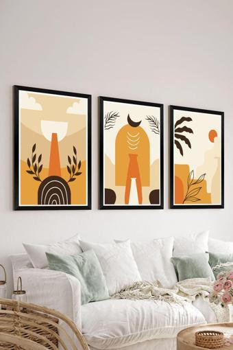 Artavessa 3 Parça Siyah Çerçeve Görünümlü Mdf Tablo Seti - Set 14