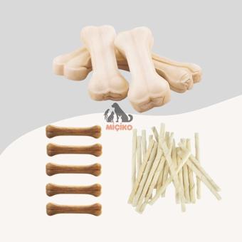 Köpekler İçin Ödül Seti10 (5li 7cm Beyaz ve 5li 7cm Naturel Kemik+25li Burgu Çubuk )