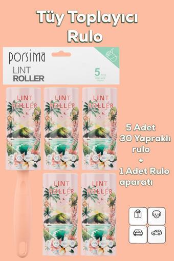 Porsima 3106 Kedi Köpek Tüy Toplayıcı Rulo + 4 Adet Yedek Rulo Somon