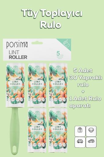 Porsima 3107 Kedi Köpek Tüy Toplayıcı Rulo + 4 Adet Yedek Rulo Yeşil