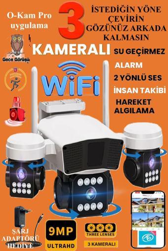 Wifi 3 Lens 3 Akıllı Kameralı 9mp Güvenlik Kamera Yapay Zeka, Insan Algılama Uzaktan Izleme O-kam