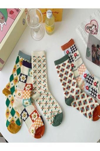 Sky Socks 5'Li Desenli Çiçekli Çok Renkli Unisex Kokulu Soket Çorap Seti