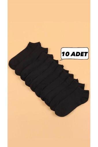 Sky Socks 10'Lu Siyah Patik Ekonomik Paket Unisex Kısa Spor Sneakers Çorap
