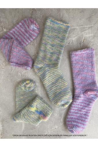Sky Socks 2'Li Peluş Kışlık Yumuşak Yünlü Degrade Kokulu Pembe-Sarı Uyku Çorabı