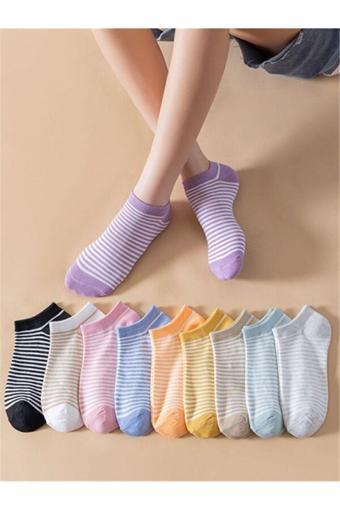 Sky Socks 10'Lu Çizgili Renkli Patik Ekonomik Paket Unisex Kısa Spor Sneakers Çorap