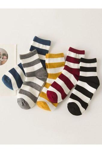 Sky Socks 5'Li Ekonomik Beyaz Çizgili Çemberli Desenli Unisex Tenis Çorap Seti