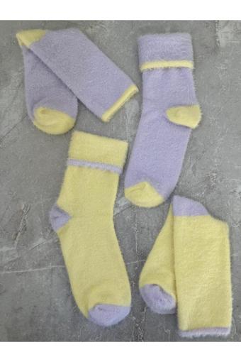 Sky Socks 2'Li Peluş Kışlık Yumuşak Yünlü Kokulu Sarı-Lila Uyku Çorabı