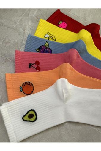Sky Socks 6'Lı Avokado Çilek Doğal Meyveli Set Unisex Kokulu Tenis Kolej Çorap