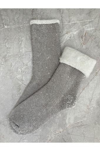 Sky Socks Tekli Bej Termal Kalın Havlu Kışlık Şardonlu Ekstra Sıcak Bot Çorap