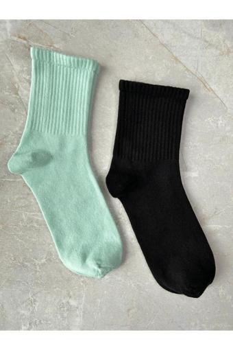 Sky Socks 2'Li Tenis Pamuklu Siyah-Yeşil Renkli Unisex Kokulu Kolej Çorap Seti