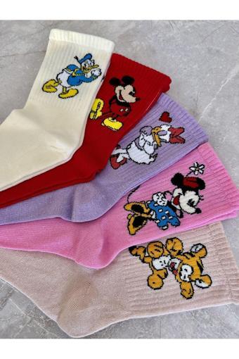 Sky Socks 5'Li Mickey Mouse Neşeli Çizgi Karakter Seti Kokulu Tenis Kolej Çorap