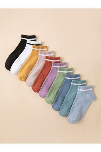 Sky Socks 10'Lu Çemberli Renkli Patik Ekonomik Paket Unisex Kısa Spor Sneakers Çorap
