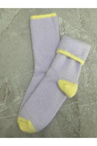 Sky Socks Tekli Peluş Kışlık Yumuşak Yünlü Kokulu Lila Uyku Çorabı