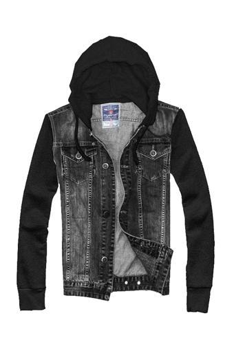 slim fit kapüşonlu erkek kot mont
