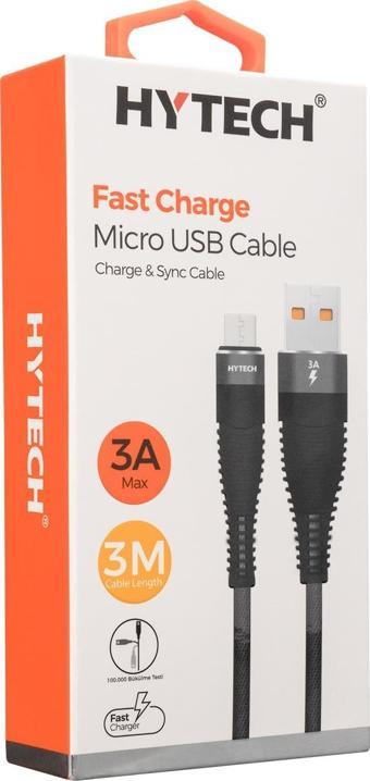 Hytech Hy-X2253M 3A Micro Usb 3 Metre Gri Data + Sarj Kablosu