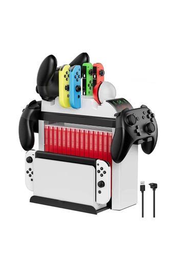 Hobimtek Nintendo İçin Organizatör Stand Şarj Cihazı Tutucu Şarj Unitesi Oled Switch Led Göstergeli Tns-2113