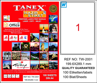 Tanex Tw-2001 Lazer Etiket 199X289 Mm Tw2001Las10100