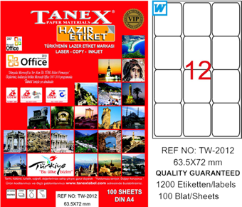 Tanex Tw-2012 Lazer Etiket 63X72 Mm Tw2012Las10100