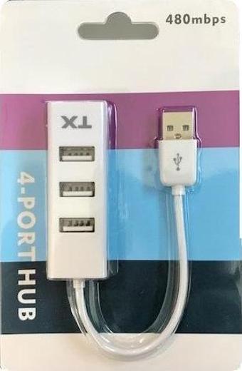 TX Acusb24W 4 Port Usb Hub Beyaz 2.0 480Mbps 11Cm Kablo Uzunluğu