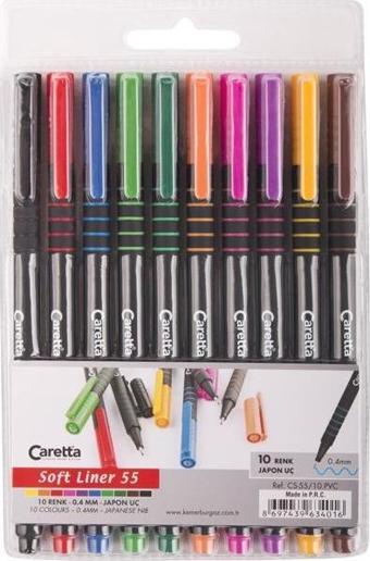 Caretta Soft Liner Keçe Uç Kalem 10 Renk Set Cs-55/10.Pvc