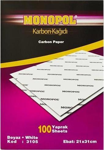 Monopol A-3 Karbon Kağıdı Beyaz 290MmX420Mm 100 Lü M3116 (1 Paket 100 Adet)