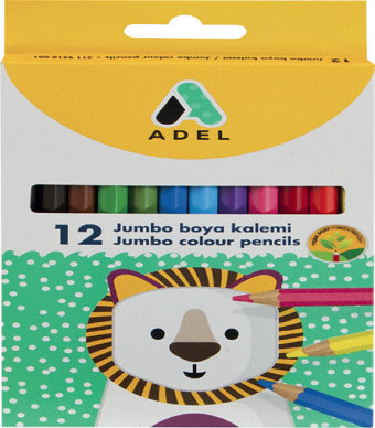 Adel Jumbo Hexa Köşeli Kuru Boya Kalemi Tam Boy 12 Renk 2119510001