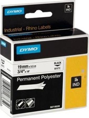 Dymo 18484 Rhino Pro Etiketi Plastik Sabit 19 MMx5,5 Mt Beyaz Üzerine Siyah 