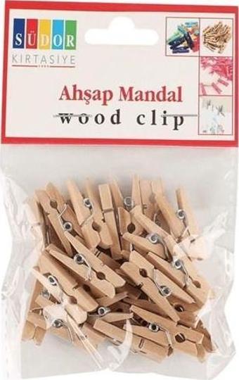 Südor Ahşap Mandal Natural Küçük Mini Mandal (30 Adet) Bs-100