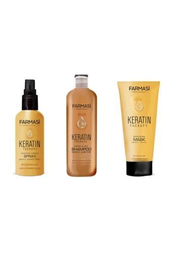 Farmasi Keratin Theraphy Onarıcı Saç Bakım Seti - Şampuan + Maske + Sprey Keratin3 3'Lü