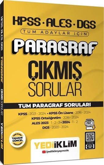 KPSS ALES DGS Tüm Adaylar İçin Paragraf Tamamı PDF Çözümlü Çıkmış Sorular Yediiklim Yayınları - Yediiklim Yayınları