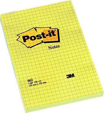 Post-İt 662 Yapışkanlı Not Kağıdı Büyük Boy Kareli 100 Yaprak 102Mm X 152Mm Sarı (6 Koçan)