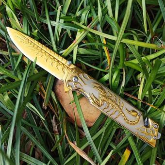 Cakistore Sibirya Company S2076 Gold Akrep İşlemeli Kurtarma Kamp Çakısı