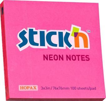 Hopax Stickn 21165 Yapışkanlı Not Kağıdı 100 Yaprak 76Mm X 76Mm Fosforlu Pembe (12 Koçan)