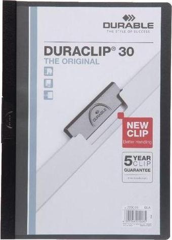 Durable 2200-S A4 Sıkıştırmalı Dosya Duraclip Ortadan Klipsli 30 Sayfa Siyah (5 Adet)