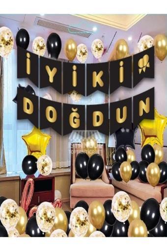 İkm Balon Parlak Yaldızlı I?Yi Ki Doğdun Banner Si?Yah Gold