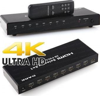 Dark Full Hd 8 Giriş 1 Çıkışlı Uzaktan Kumandalı Hdmi Switch (Seçici)