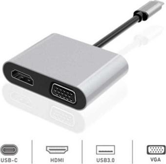 Dexim Premium 4 İn 1 Usb-Typ-C Hdmi Vga Hub For İpad Pro, Macbook, Pc, Laptop Dhu0004