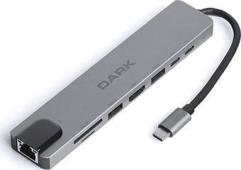 Dark Usb 3.1 Type-C 8 İn1 Ether-Hdmi-Tf Sd Kart Okuyucu- Usb 3.0-Usb-C - Usb-C Pd Hub Dk-Ac-U31X40