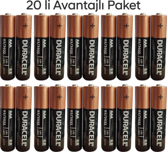 Duracell Alkalin İnce Kalem Pil (Aaa) 20 Li Kartelalı (10X2 Li)