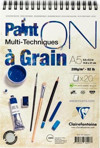 Esmo Clairefontaine A5 Paint-On A Grain Çizim Blok 200 Gr 20 Yaprak Resim Defteri Üst Spiralli Pd966217