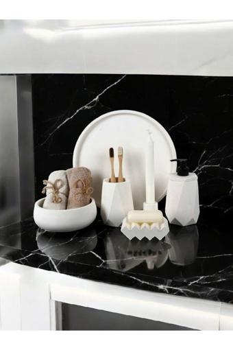 Trust Stone 6'Lı Kırık Beyaz Beton Banyo Seti