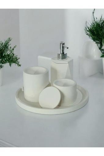 Trust Stone Kırık Beyaz Beton Banyo Seti 4 Lü