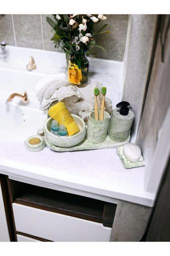 Trust Stone Marble Serisi 6'Lı Banyo Seti , Sıvı Sabunluk Diş Fırçalığı Beton Aksesuar Takımı
