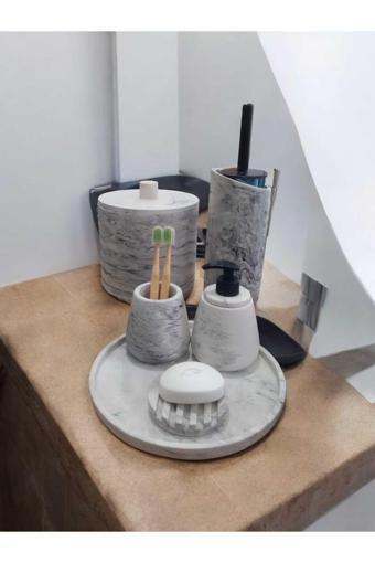 Trust Stone Mermer Desen Tam Beton Banyo Seti,Tuvalet Fırçası,Çöp Kovası,Katı,Sıvı Sabunluk,Tepsi,