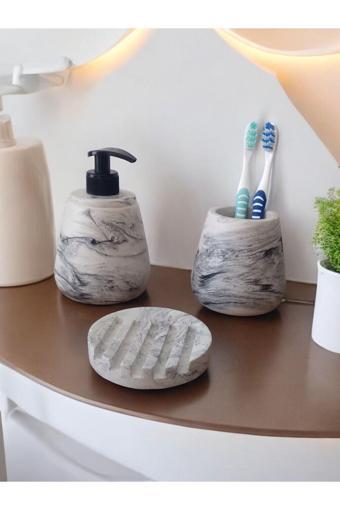 Trust Stone Mermer Desenli Gri  Banyo Seti