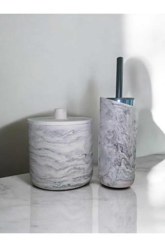 Trust Stone Mermer Desenli Beton Çöp Kovası Ve Wc Fırçalık Seti