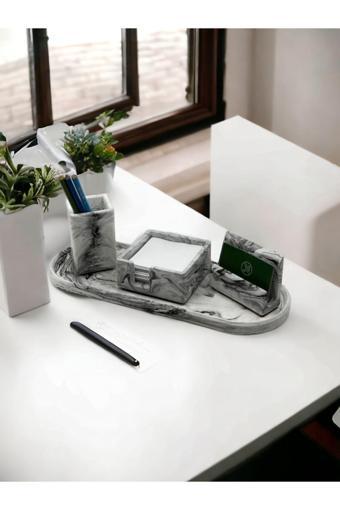 Trust Stone Mermer Desenli Beton Ofis Seti