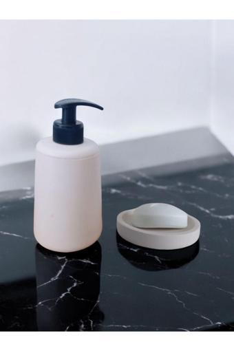 Trust Stone Marble Beyaz Banyo Seti,Sıvı Sabunluk Diş Fırçalığı Beton Aksesuar Takımı